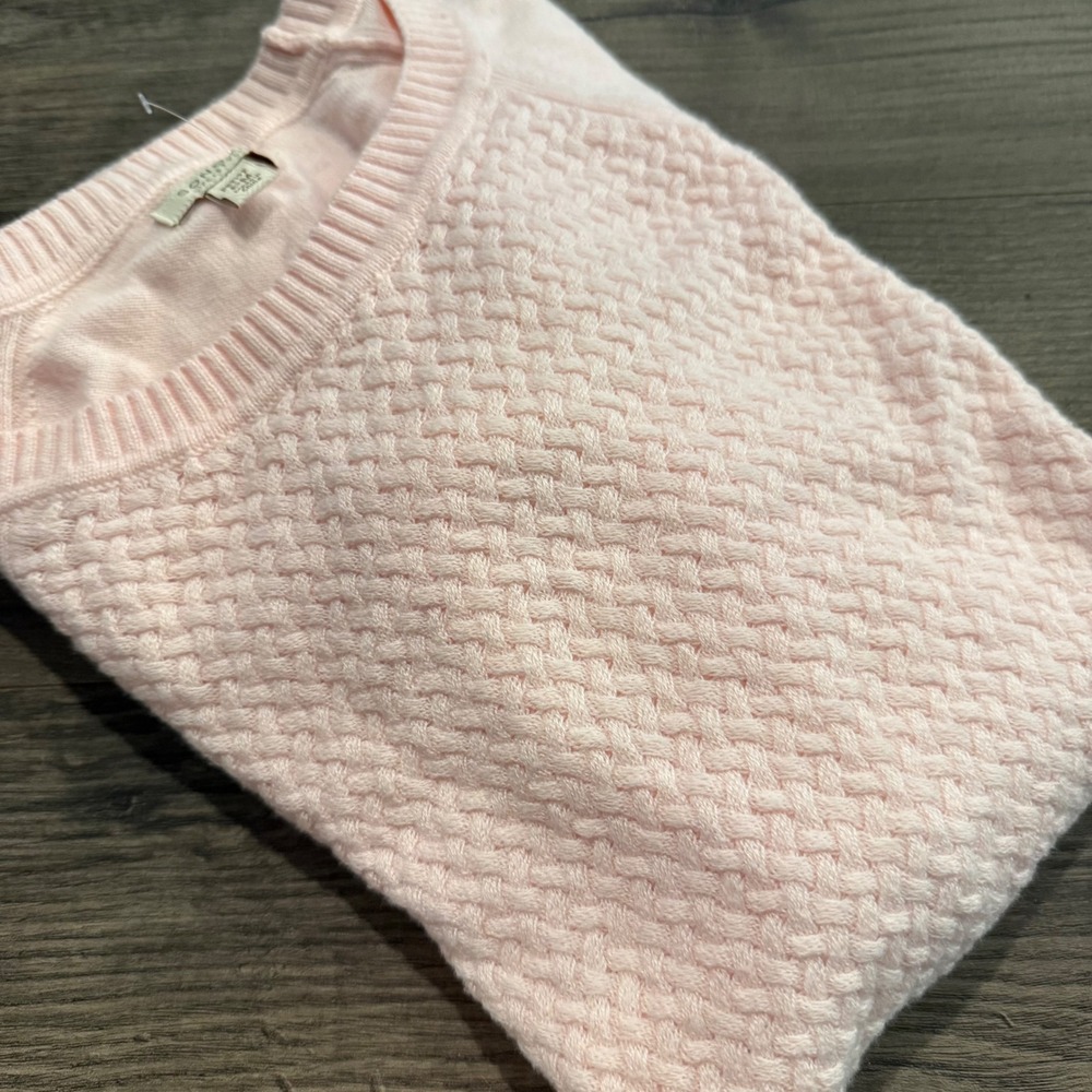 Sonoma Life Style Petite PM Pink Basketweave Textured Knit Crewneck Sweater